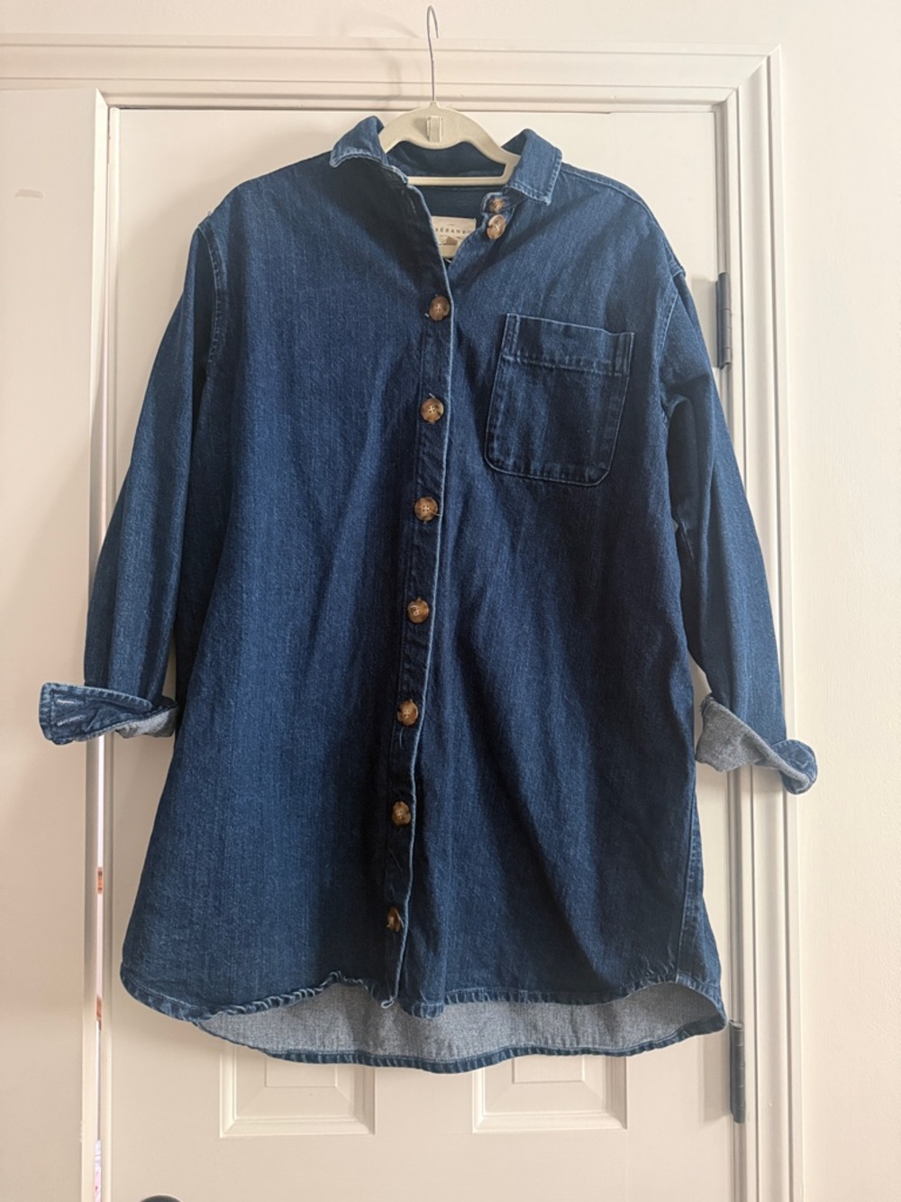 Sezane Denim Shirt Dress Dark Blue